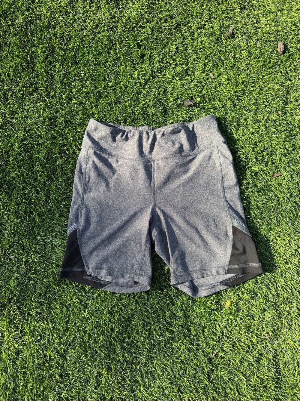 Women's Athletic Gray Performance Shorts with Black Mesh Panels